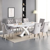 Product photograph of Axara Large Extending White Dining Table 8 Imperial Grey Chairs from Furniture in Fashion