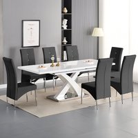 Product photograph of Axara Large Extending White Dining Table 8 Vesta Black Chairs from Furniture in Fashion