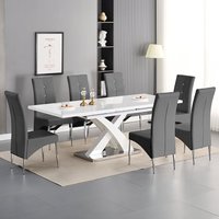 Product photograph of Axara Large Extending White Dining Table 8 Vesta Grey Chairs from Furniture in Fashion