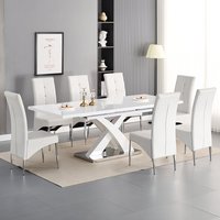 Product photograph of Axara Large Extending White Dining Table 8 Vesta White Chairs from Furniture in Fashion