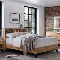 Product photograph of Baara Wooden King Size Bed With Bookcase Headboard In Oak from Furniture in Fashion