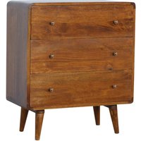 Product photograph of Bacon Wooden Curved Chest Of Drawers In Chestnut With 3 Drawers from Furniture in Fashion