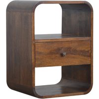 Product photograph of Bacon Wooden Curved Edge Bedside Cabinet In Chestnut 1 Drawer from Furniture in Fashion