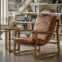 Product photograph of Bandera Leather Lounge Chair With Oak Legs In Brown from Furniture in Fashion