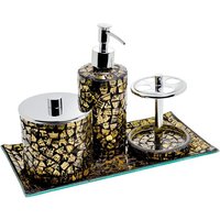 Product photograph of Perth Mosiac Glass Bathroom Set In Gold from Furniture in Fashion