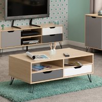 Product photograph of Baucom Wooden Coffee Table With 2 Drawers In White Oak And Grey from Furniture in Fashion