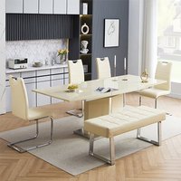 Product photograph of Belmonte Cream Dining Table Large 4 Petra Cream Chairs Bench from Furniture in Fashion