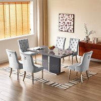 Product photograph of Belmonte Grey Extending Dining Table Large 6 Imperial Grey Chairs from Furniture in Fashion
