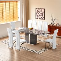 Product photograph of Belmonte Grey Extending Dining Table Large 8 Ravenna White Chairs from Furniture in Fashion