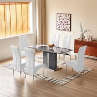 Product photograph of Belmonte Grey Extending Dining Table Small 6 Vesta White Chairs from Furniture in Fashion
