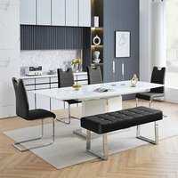 Product photograph of Belmonte White Dining Table Large 4 Petra Black Chairs Bench from Furniture in Fashion
