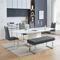 Product photograph of Belmonte White Dining Table Large 4 Petra Grey Chairs Bench from Furniture in Fashion