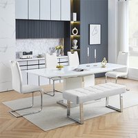 Product photograph of Belmonte White Dining Table Large 4 Petra White Chairs Bench from Furniture in Fashion