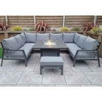 Product photograph of Bessie Glass Top U Shaped Garden Seating Set With Fire Pit In Grey from Furniture in Fashion