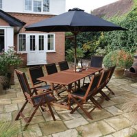 Product photograph of Boarhunt Wooden Dining Set In Factory Stain With Large Parasol from Furniture in Fashion