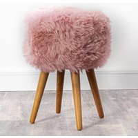 Product photograph of Bovril Sheepskin Stool With Oak Wooden Legs In Blush Pink from Furniture in Fashion
