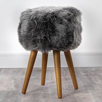 Product photograph of Bovril Sheepskin Stool With Oak Wooden Legs In Grey from Furniture in Fashion