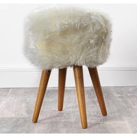 Product photograph of Bovril Sheepskin Stool With Oak Wooden Legs In Natural White from Furniture in Fashion