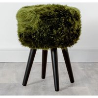 Product photograph of Bovril Sheepskin Stool With Black Wooden Legs In Olive Green from Furniture in Fashion