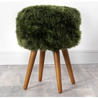 Product photograph of Bovril Sheepskin Stool With Oak Wooden Legs In Olive Green from Furniture in Fashion