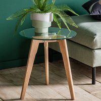 Product photograph of Brix Clear Glass Round Side Table In Natural Oak Base from Furniture in Fashion