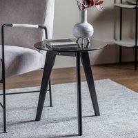 Product photograph of Brix Smoked Glass Round Side Table In Black Oak Base from Furniture in Fashion