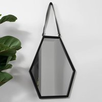 Product photograph of Bronx Hexagon Wall Mirror With Leather Strap In Black Frame from Furniture in Fashion