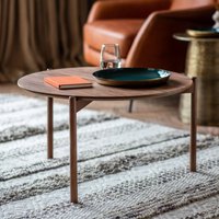 Product photograph of Burlap Wooden Round Coffee Table In Walnut from Furniture in Fashion