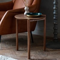 Product photograph of Burlap Wooden Round Side Table In Walnut from Furniture in Fashion