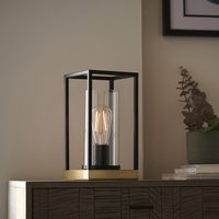 Product photograph of Cabazon Clear Glass Table Lamp In Black And Satin Brass from Furniture in Fashion