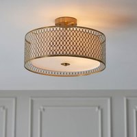 Product photograph of Cagney 3 Light White Fabric Shade Flush Light In Gold from Furniture in Fashion