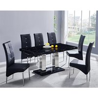 Product photograph of Candice Milano Marble Effect Dining Table 6 Vesta Black Chairs from Furniture in Fashion