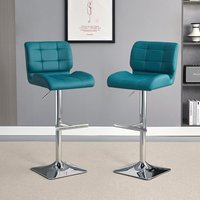 Product photograph of Candid Teal Faux Leather Bar Stools With Chrome Base In Pair from Furniture in Fashion