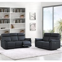 Product photograph of Canton Electric Recliner Leather 3 2 Sofa Suite In Navy from Furniture in Fashion