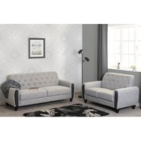 Product photograph of Canton Fabric 3 2 Seater Sofa Set With Black Legs In Light Grey from Furniture in Fashion