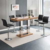 Product photograph of Caprice Large Oak Effect Bar Table With 6 Ripple Black Stools from Furniture in Fashion