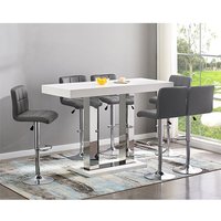 Product photograph of Caprice Large White Gloss Bar Table 6 Coco Grey Stools from Furniture in Fashion