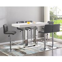 Product photograph of Caprice Large White Gloss Bar Table With 6 Coco Grey Stools from Furniture in Fashion