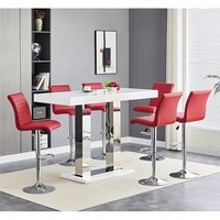 Product photograph of Caprice Large White Gloss Bar Table 6 Ripple Bordeaux Stools from Furniture in Fashion