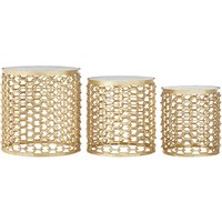 Product photograph of Casa Marble Set Of 3 Side Tables With Gold Aluminum Frame from Furniture in Fashion