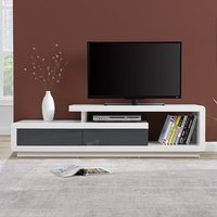 Product photograph of Celia High Gloss Tv Stand With 2 Drawers In White And Grey from Furniture in Fashion