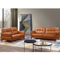 Product photograph of Celina Leather 3 2 Seater Sofa Set In Tan With Tapered Legs from Furniture in Fashion