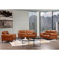 Product photograph of Celina Leather Sofa Suite In Tan With Hardwood Tapered Legs from Furniture in Fashion