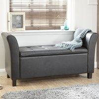 Product photograph of Ventnor Ottoman Seat In Black Faux Leather With Wooden Feet from Furniture in Fashion