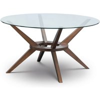 Product photograph of Calderon Large Glass Top Dining Table With Walnut Legs from Furniture in Fashion