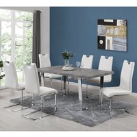 Product photograph of Constable Concrete Effect Dining Table With 6 Petra White Chair from Furniture in Fashion