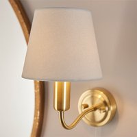 Product photograph of Conway Ivory Fabric Shade Wall Light In Satin Brass from Furniture in Fashion