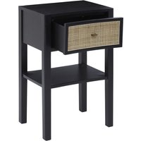 Product photograph of Corson Cane Rattan Wooden Bedside Table With 1 Drawer In Black from Furniture in Fashion