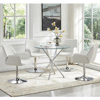 Product photograph of Criss Cross Glass Dining Table With 4 Bucketeer White Chairs from Furniture in Fashion