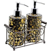 Product photograph of Orion Mosiac Glass Soap Dispensers In Gold With Basket from Furniture in Fashion